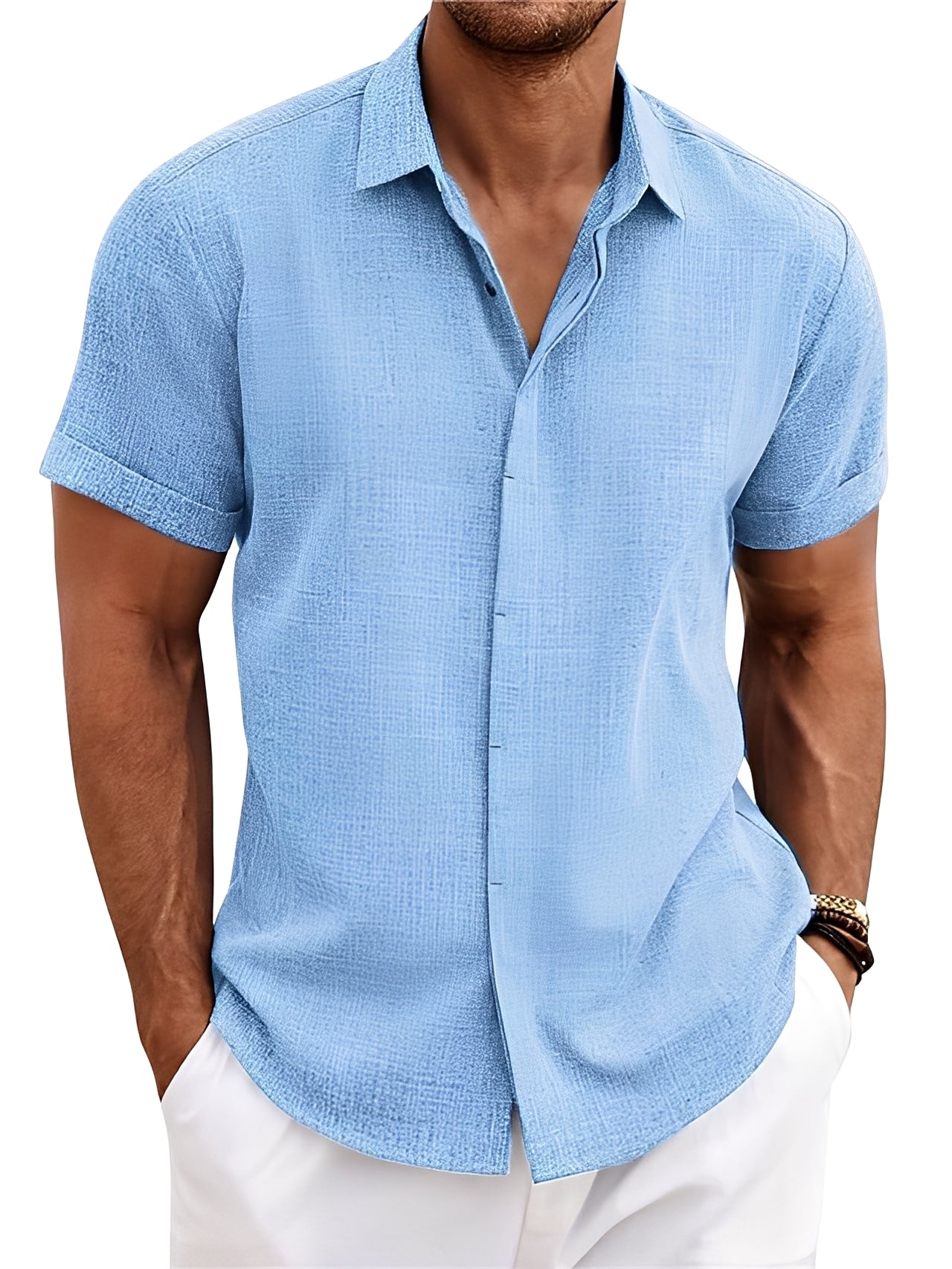 Caelum - Camisa casual sencilla de manga corta para hombres
