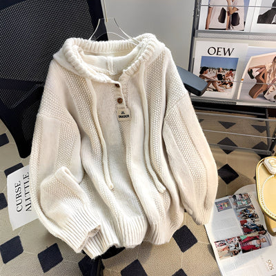 Haylee - Suéter de punto casual con capucha y tapeta para mujer