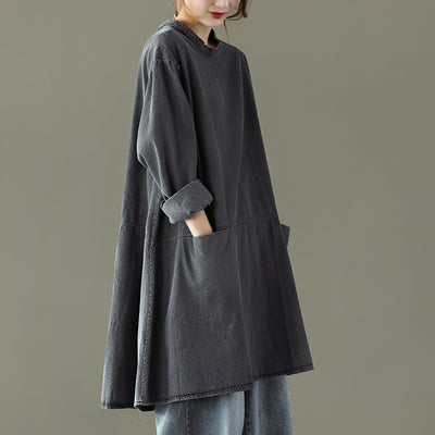 Valerie - Vestido maxi informal de denim con bolsillos para mujer