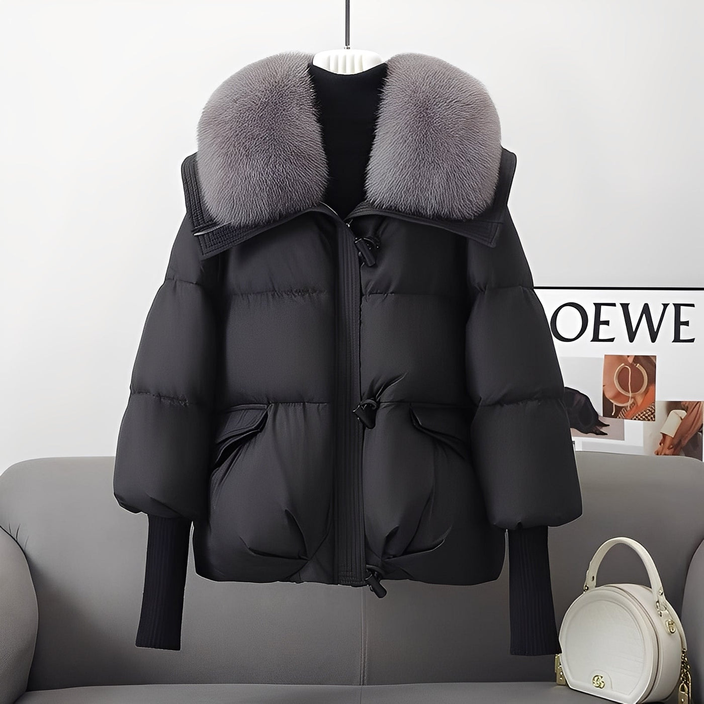Victoria - elegante chaqueta de plumas rompevientos con cuello de piel para mujeres