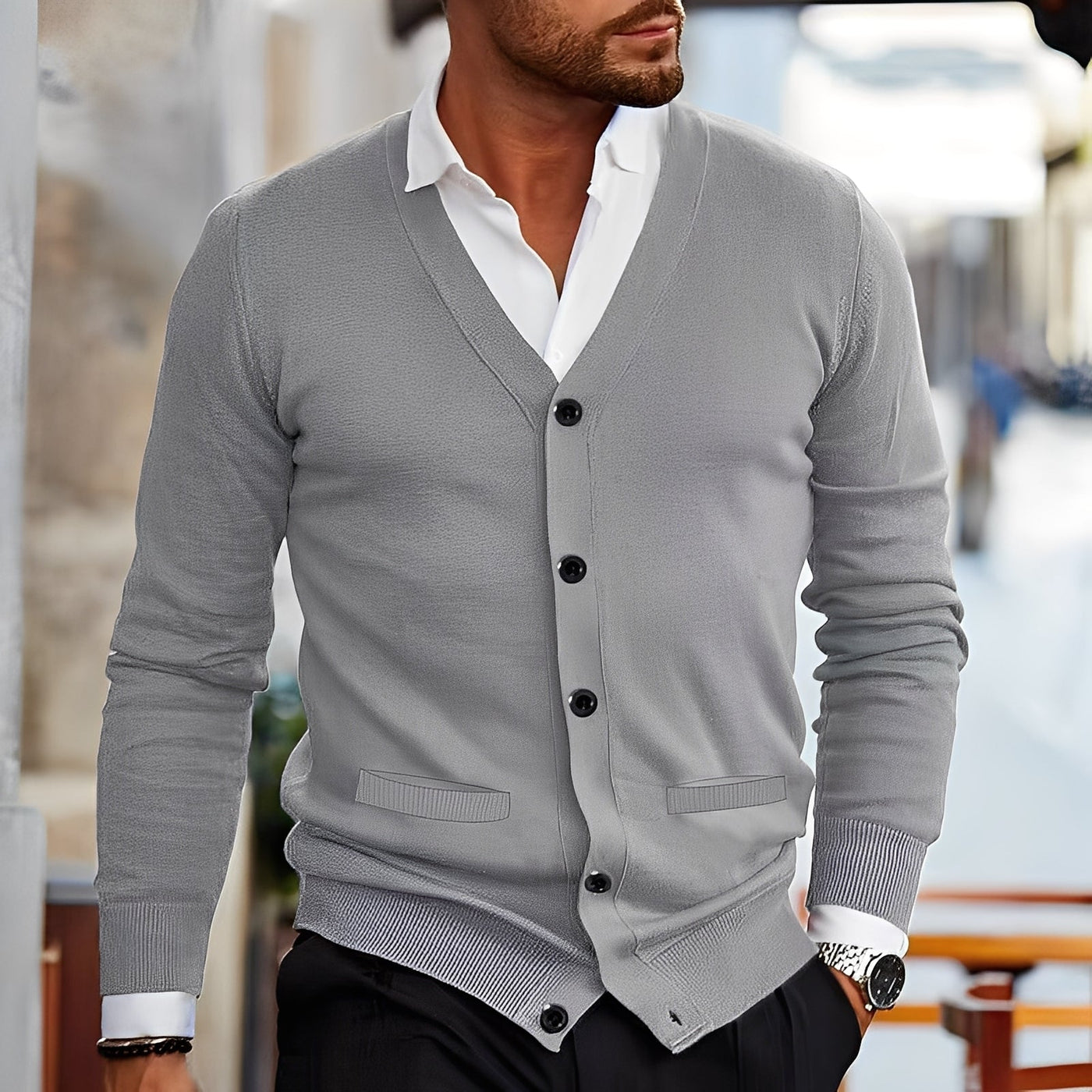 Terence - Suéter retro con bolsillos para hombres