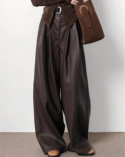 Lora - Clásica Pantalón de Cuero con Cintura Alta para Mujeres