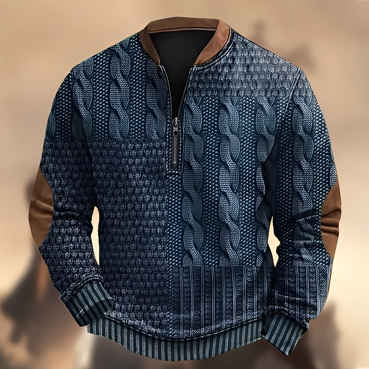 Edmund - Suéter casual impreso con cremallera para hombres