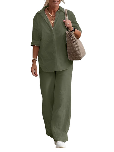 Earleen - Cómodo traje de dos piezas de lino para mujeres