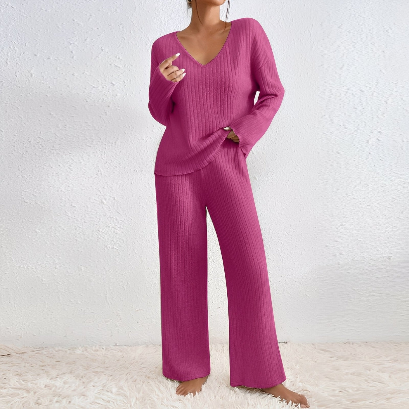 Michele - Conjunto de salón de dos piezas de punto informal para mujeres