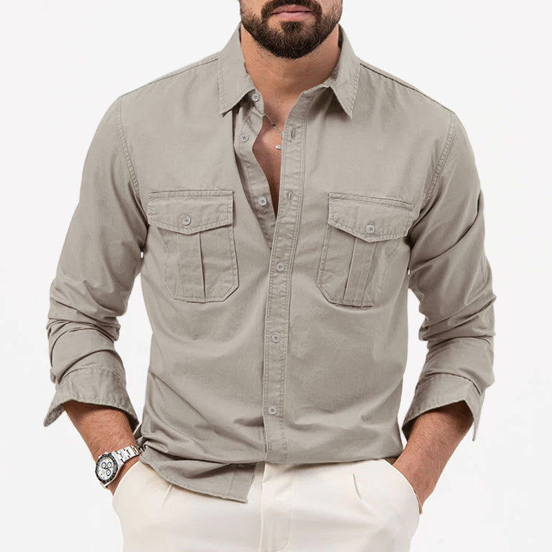 Dennis - Clásica camisa de manga larga con bolsillos para hombres