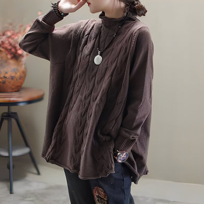 Merla - Cómodo jersey de cuello alto con abertura lateral para mujer