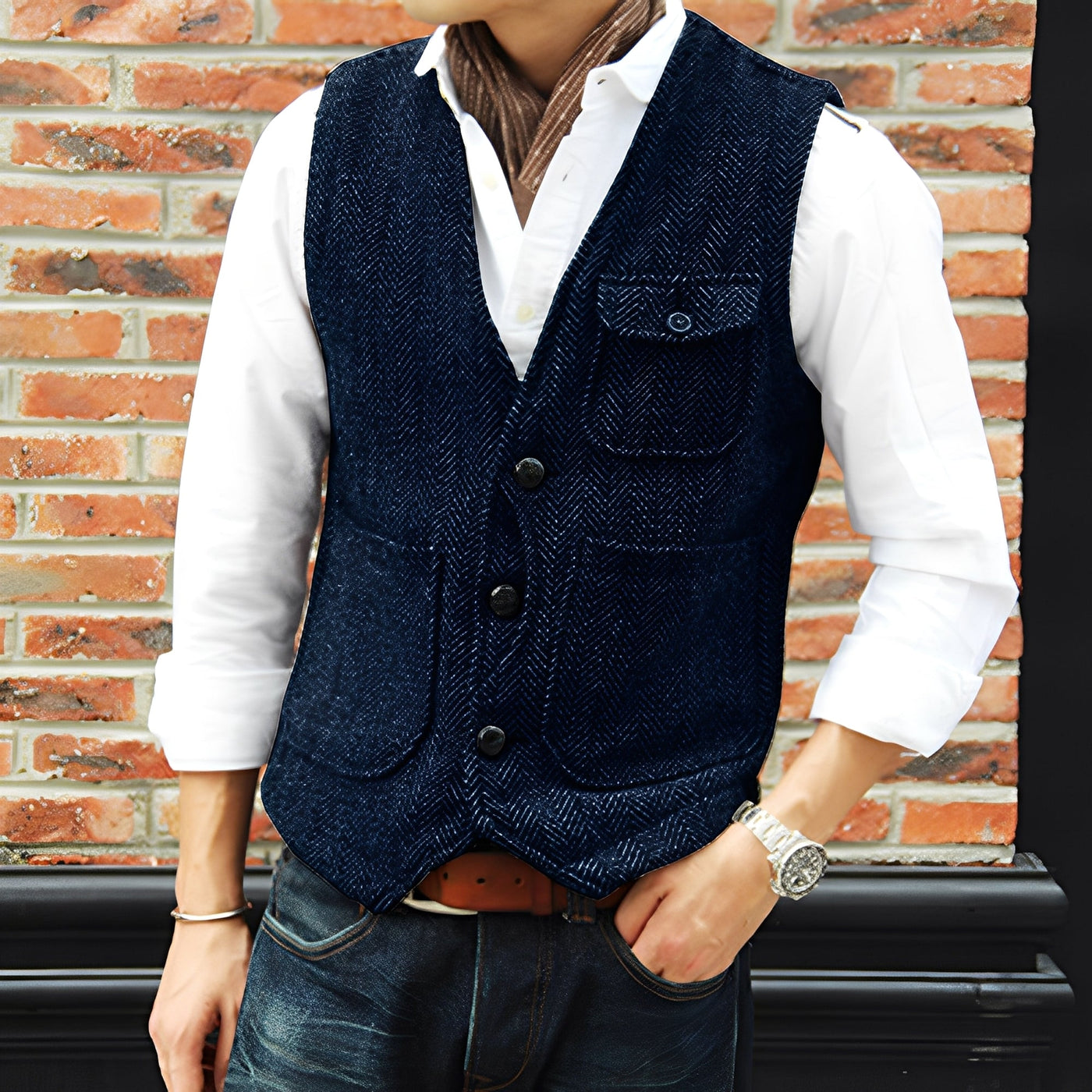 Matthew - Elegante chaleco de tweed con bolsillos para hombres