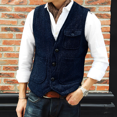 Matthew - Elegante chaleco de tweed con bolsillos para hombres