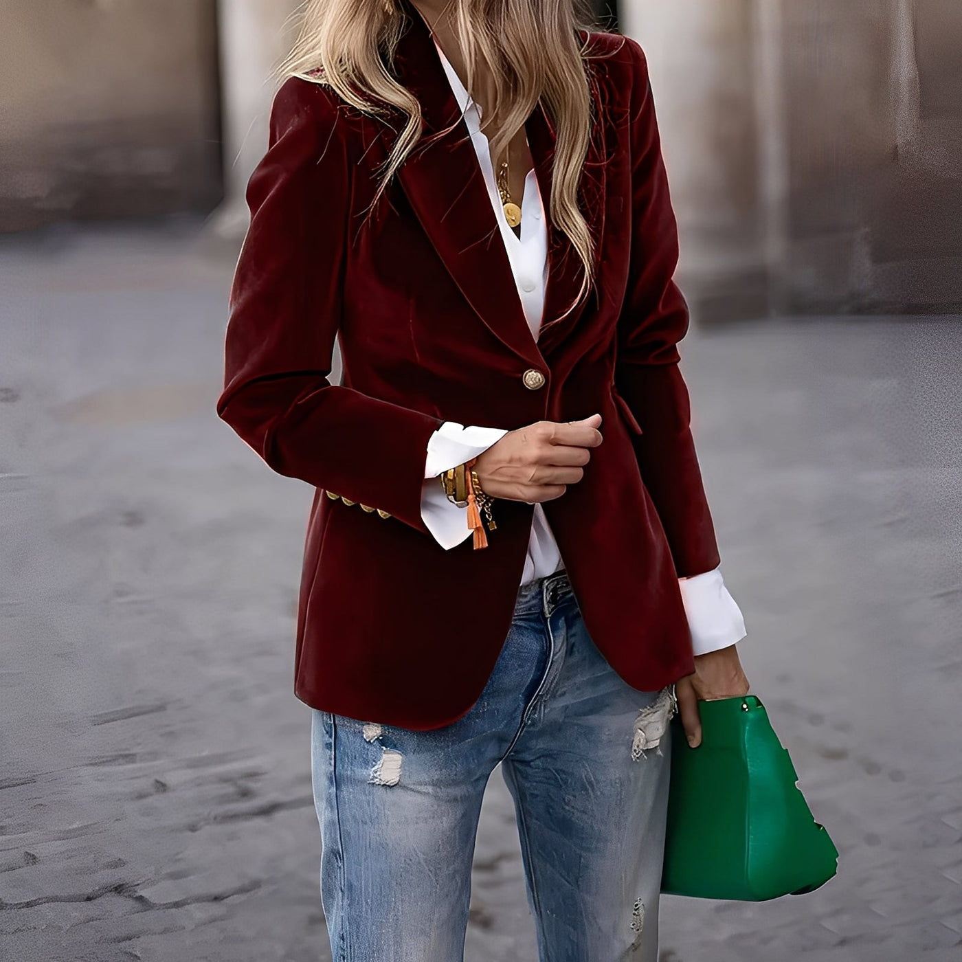 Alise - Elegante blazer de terciopelo de corte estrecho para mujeres