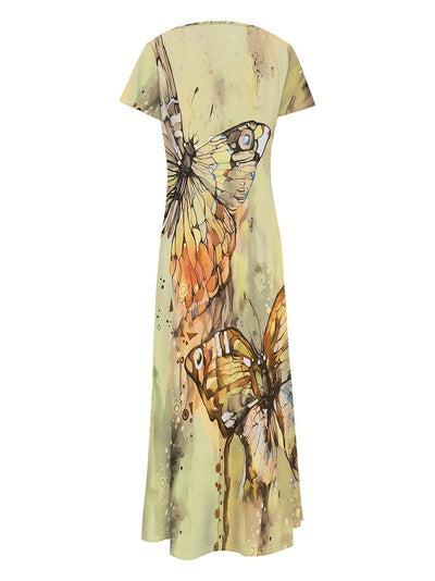 Sara - Vestido con Escote en V y Mariposas para Primavera y Verano