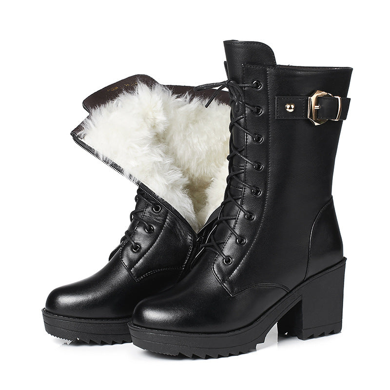 Claudia - Clásicas botas de invierno de cuero negro