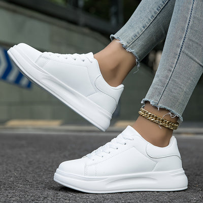 Techno - Zapatillas de Cuero Blancas Mujer Look Limpio