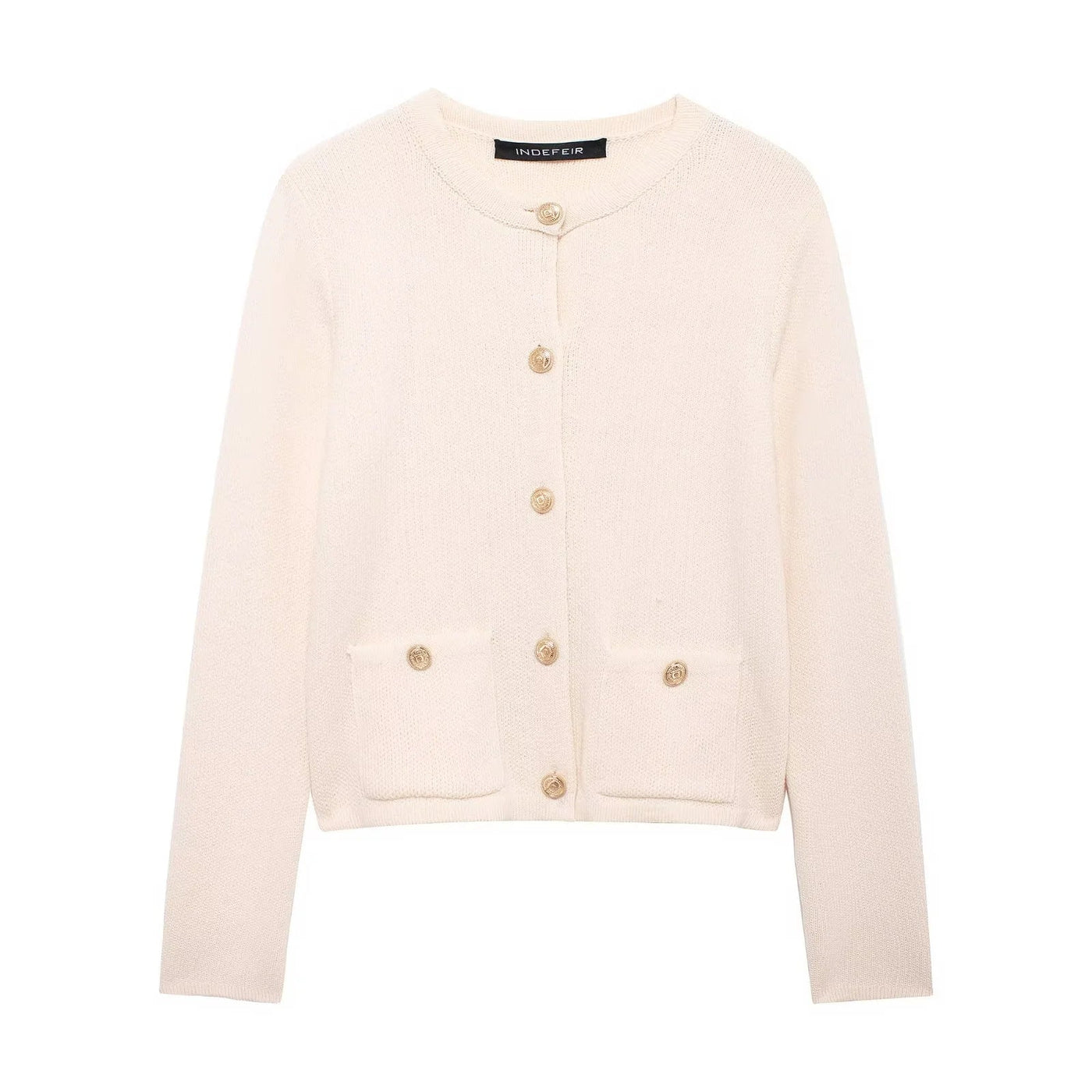 Zinnia - Chaqueta de punto casual con botonadura dorada para mujer