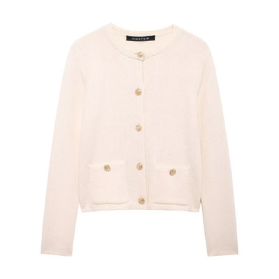 Zinnia - Chaqueta de punto casual con botonadura dorada para mujer
