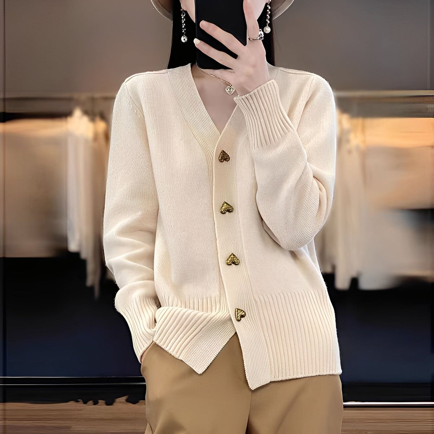 Valarie - Chaqueta de punto con botones de corazón para mujer