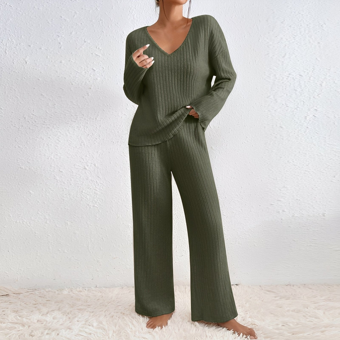 Michele - Conjunto de salón de dos piezas de punto informal para mujeres