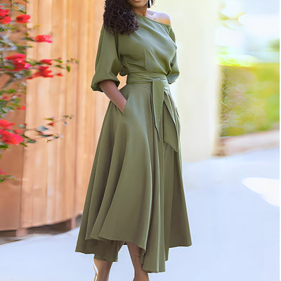 Dahlia - Elegante vestido sin hombros con cinturón para mujeres