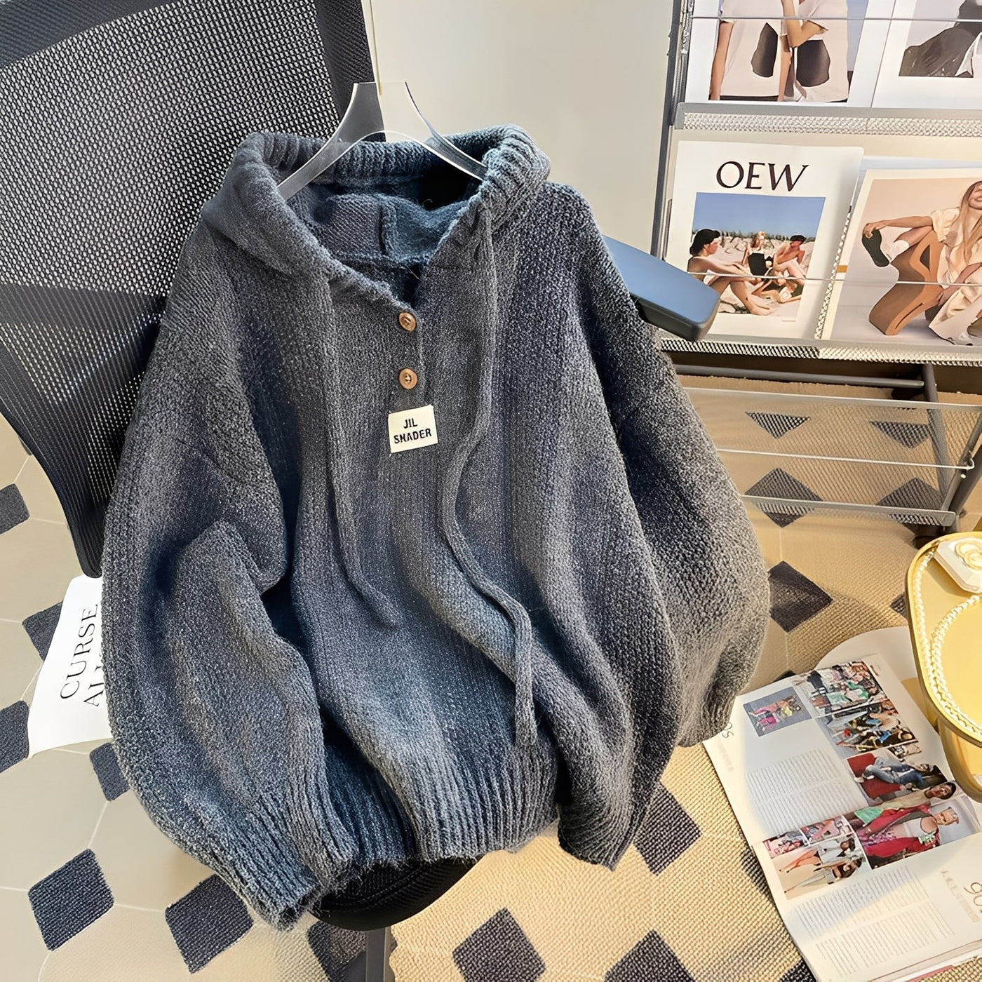 Haylee - Suéter de punto casual con capucha y tapeta para mujer