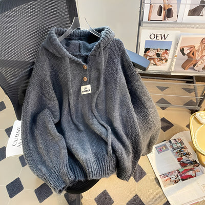 Haylee - Suéter de punto casual con capucha y tapeta para mujer