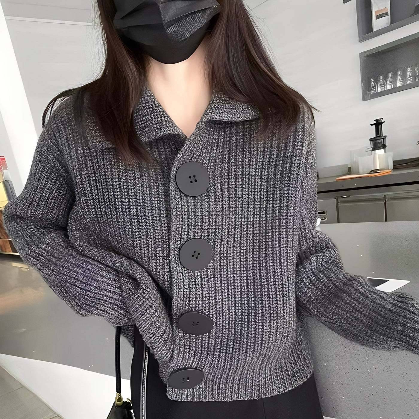 Alannah - Moderna chaqueta de punto con botones grandes para mujer