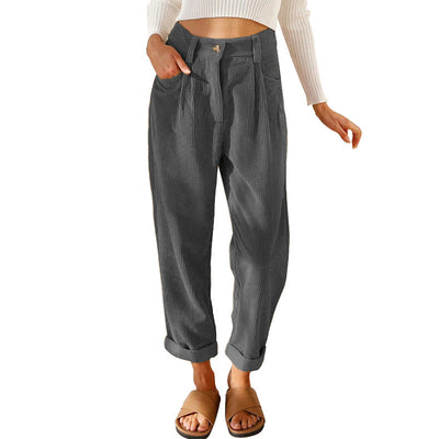 Chelsie - Pantalones de pana casuales con talle alto para mujer