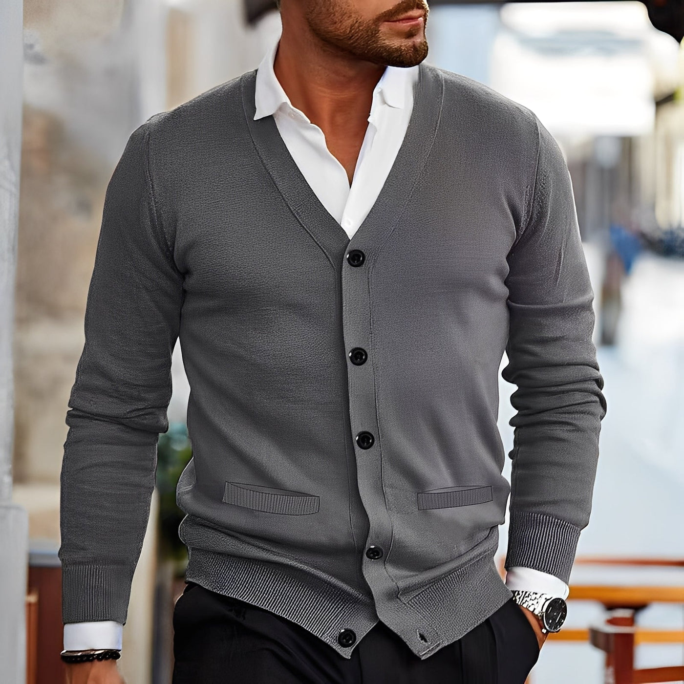 Terence - Suéter retro con bolsillos para hombres