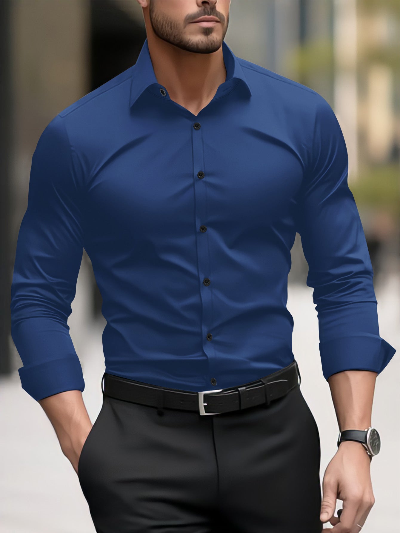 Thomas - Camisa de negocios casual con cuello de solapa para hombres