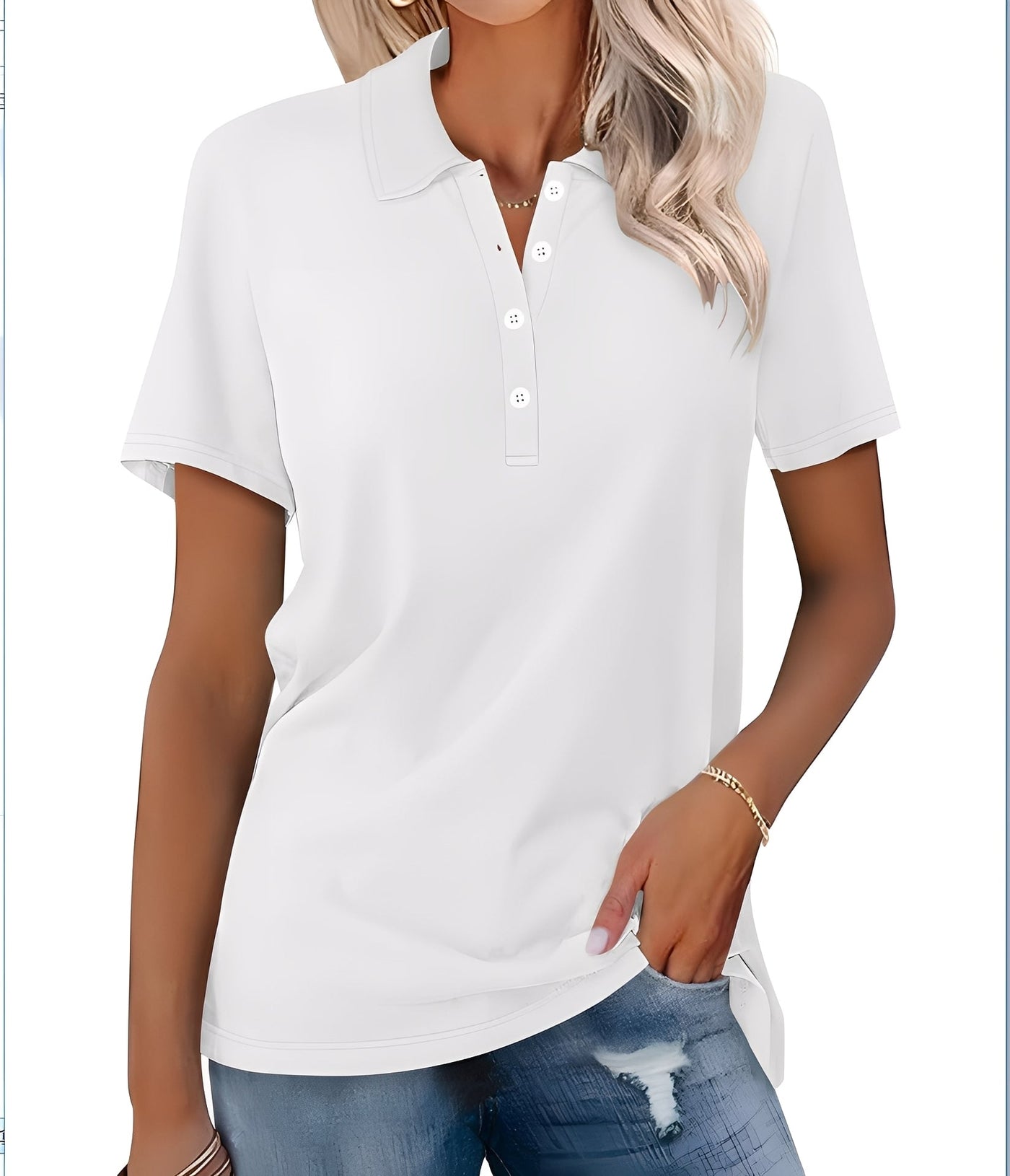Glenna - Camiseta Polo de Manga Corta Ajustada y Casual para Mujer