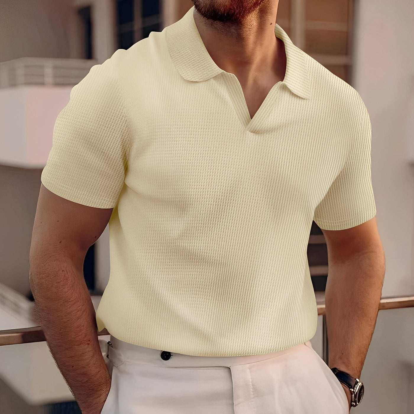 Harley - Sencillo Corto Manga Waffle Poloshirt para Hombres
