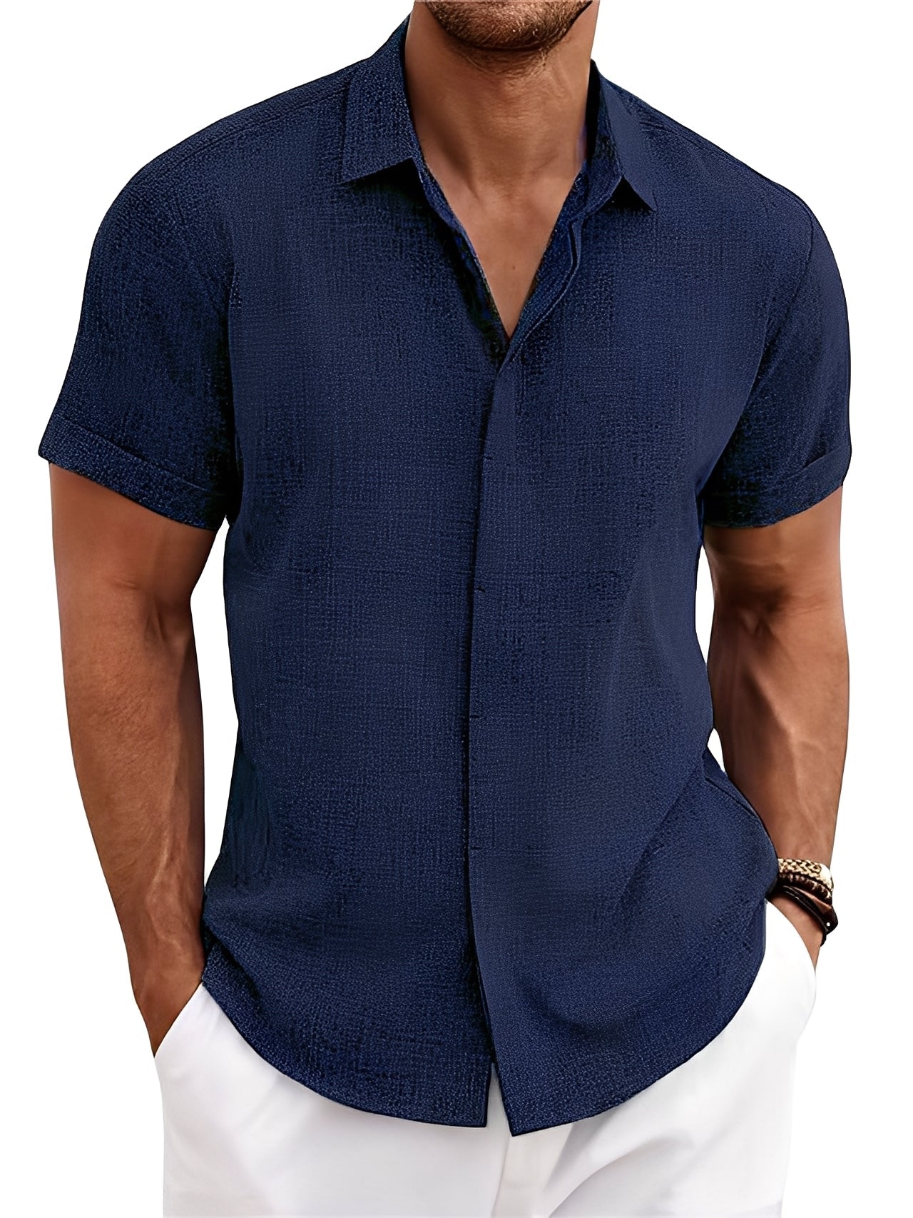 Caelum - Camisa casual sencilla de manga corta para hombres
