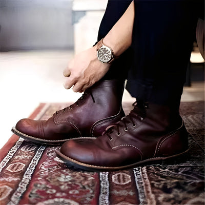 Jaydon - Botas retro de cuero con punta redonda para hombres