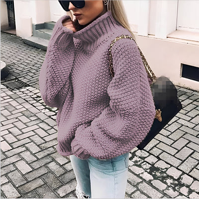 Paulina - Jersey de cuello alto informal de punto grueso para mujer