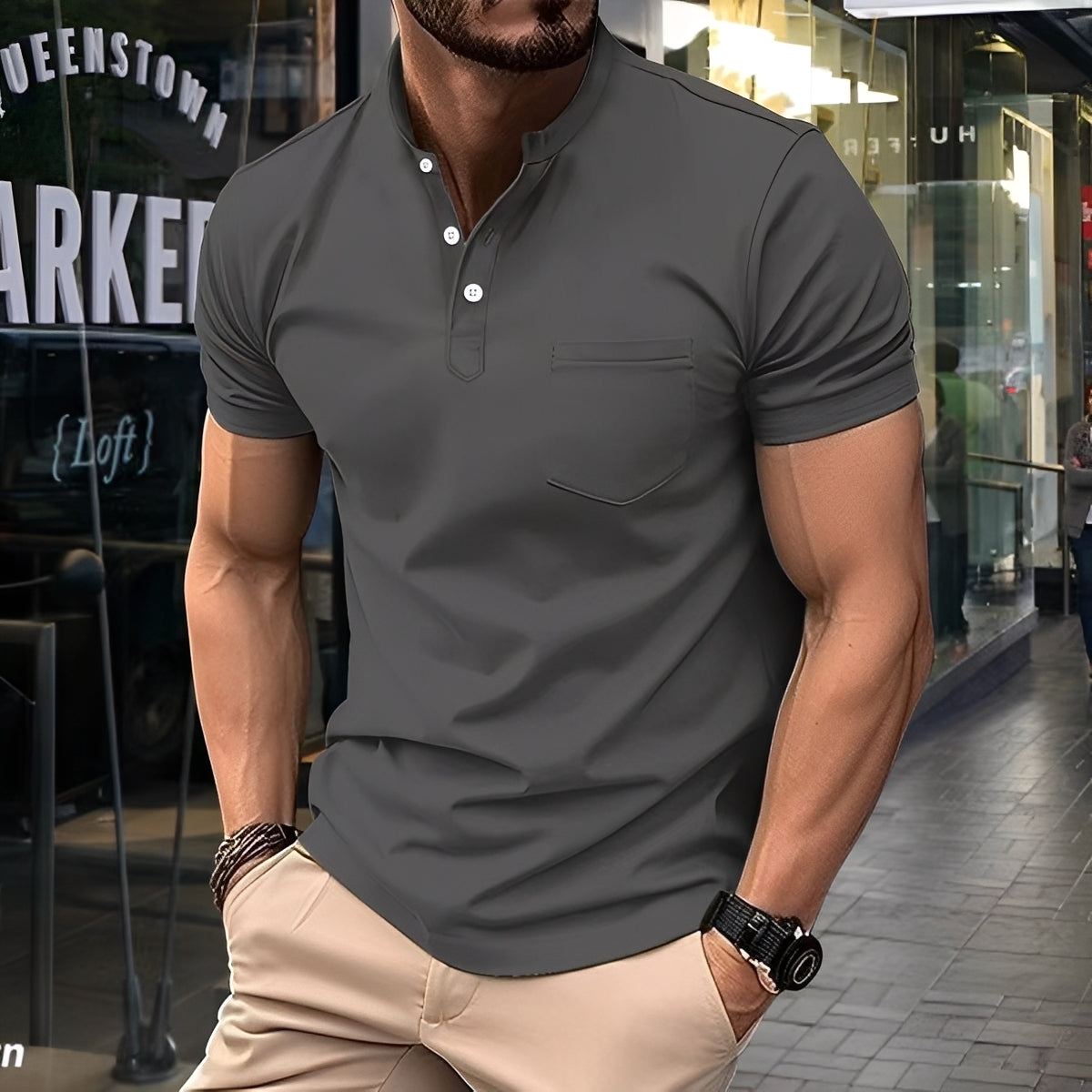 Darwin - Casual, sencillo Poloshirt con cuello medio para hombres