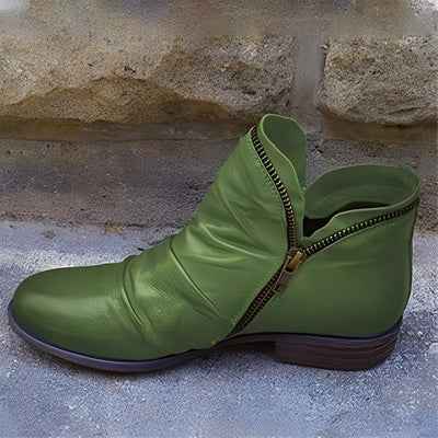 Veronica - Botas de cuero retro con cremallera para mujer
