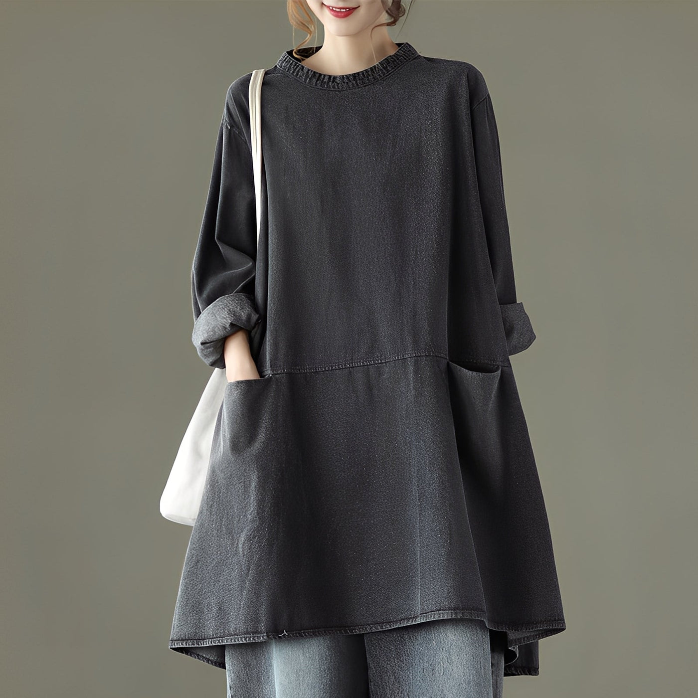 Valerie - Vestido maxi informal de denim con bolsillos para mujer