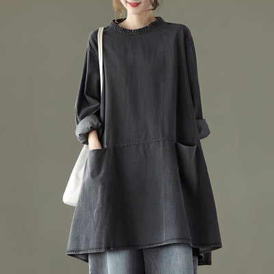 Valerie - Vestido maxi informal de denim con bolsillos para mujer