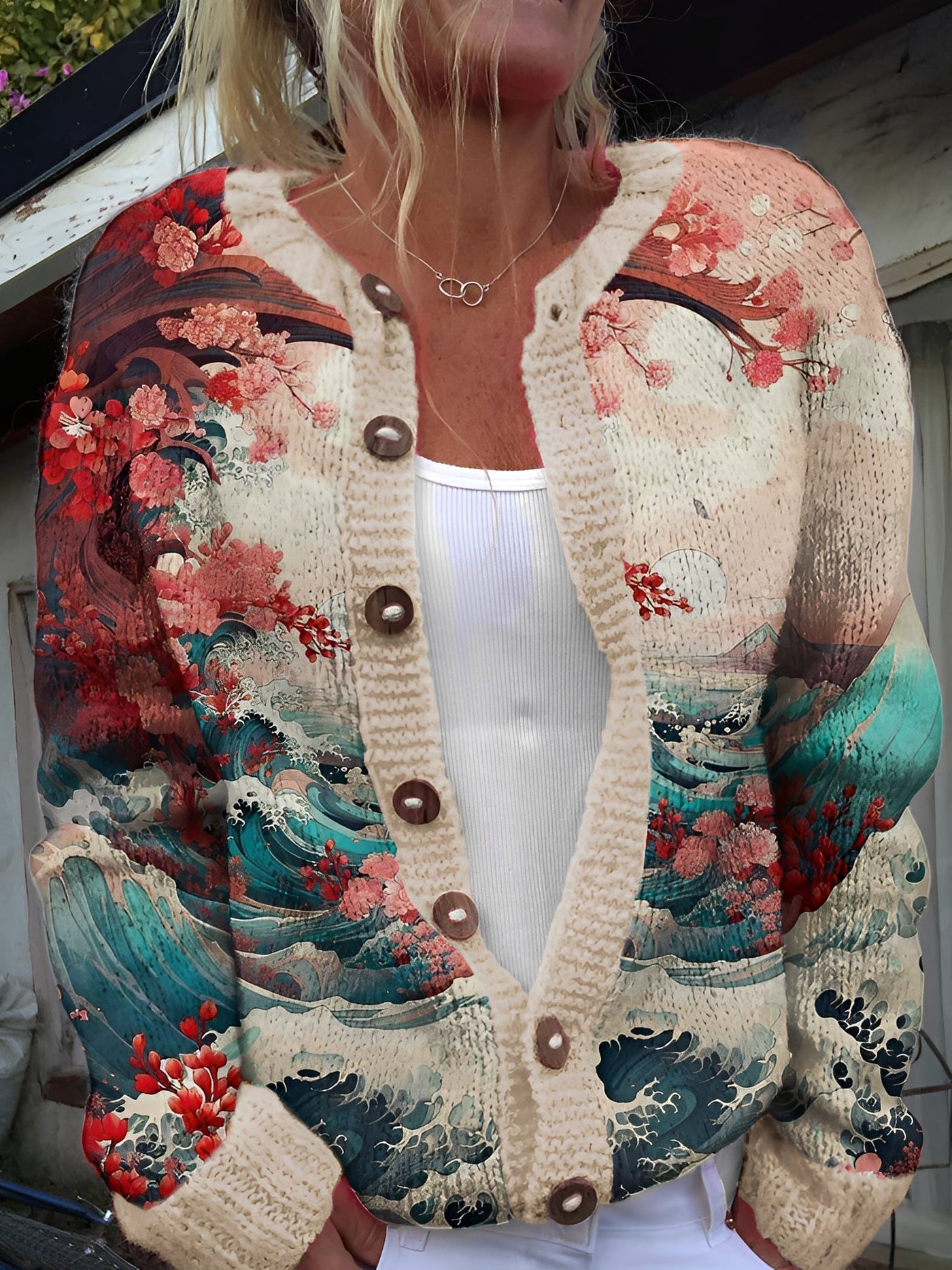 Kandace - Elegante Chaqueta de Punto con Estampado Floral para Mujer