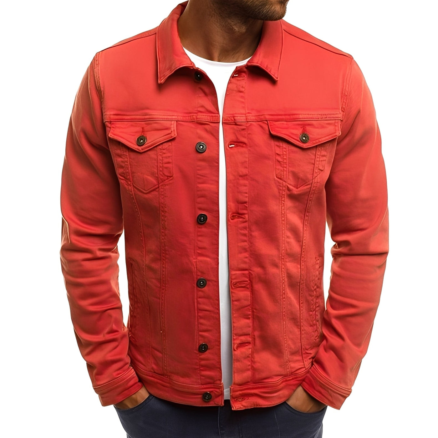 Steven - Estilosa Chaqueta de Jeans con Bolsillos para Hombres