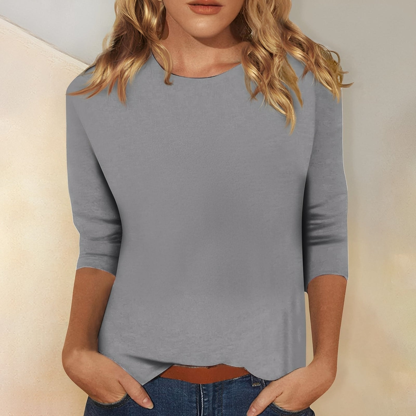 Katherina - Camiseta de manga larga casual con cuello redondo para mujer