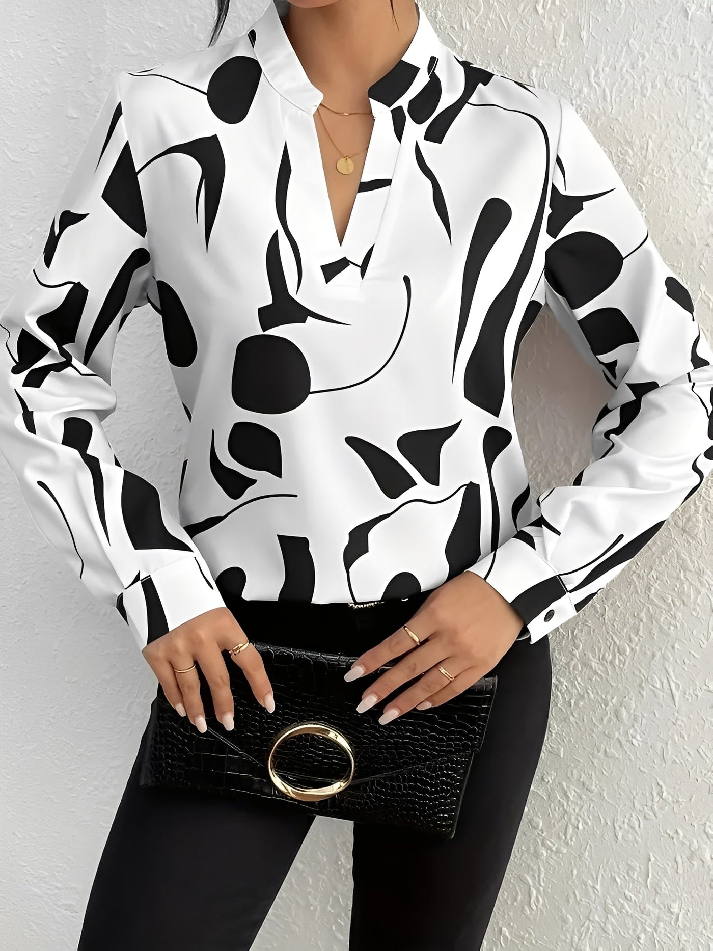 Melville - Elegante blusa de manga larga con estampado para mujer