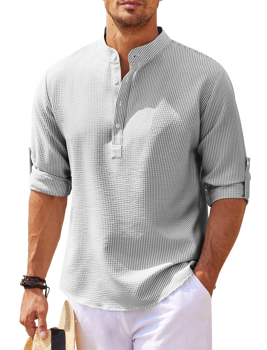 Darwin - Camisa Casual de Manga Larga de Lino para Hombres