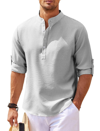 Darwin - Camisa Casual de Manga Larga de Lino para Hombres