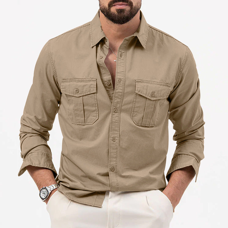 Dennis - Clásica camisa de manga larga con bolsillos para hombres