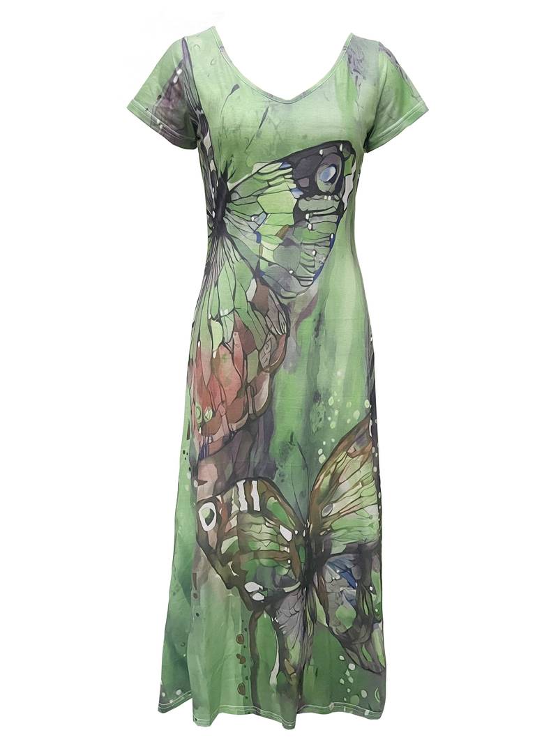 Sara - Vestido con Escote en V y Mariposas para Primavera y Verano