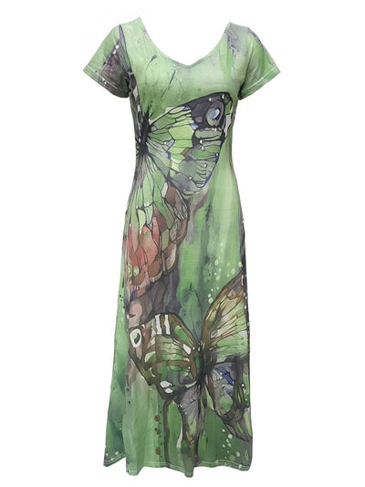 Sara - Vestido con Escote en V y Mariposas para Primavera y Verano