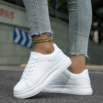 Techno - Zapatillas de Cuero Blancas Mujer Look Limpio