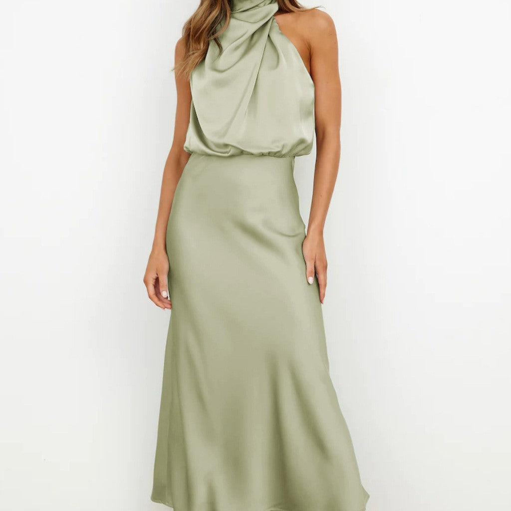 Trina - Elegante Vestido de Satén con Hombro Descubierto