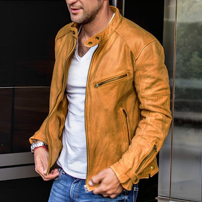 Winston - Versátil chaqueta de cuero con cuello alto para hombres