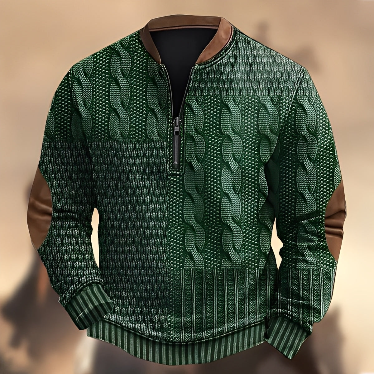 Edmund - Suéter casual impreso con cremallera para hombres